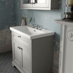 Old London 800mm Freestanding 2-Door Vanity Unit with 3-Tap Hole Fireclay Basin - Timeless Sand - Insitu