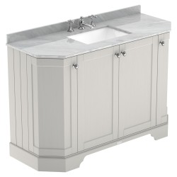 Old London 1200mm 4 Door Angled Unit & Grey Marble Top 3 Tap Holes - Timeless Sand