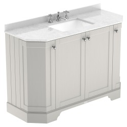 Old London 1200mm 4 Door Angled Unit & White Marble Top 3 Tap Holes - Timeless Sand