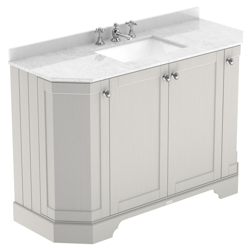 Old London 1200mm 4 Door Angled Unit & White Marble Top 3 Tap Holes - Timeless Sand Old London 1200mm 4 Door Angled Unit & White Marble Top 3 Tap Holes - Timeless Sand