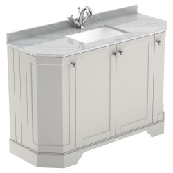 Old London 1200mm 4 Door Angled Unit & Grey Marble Top 1 Tap Hole - Timeless Sand