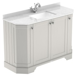 Old London 1200mm 4 Door Angled Unit & White Marble Top 1 Tap Hole - Timeless Sand
