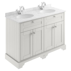 Old London 1200mm 4 Door Vanity Unit with Grey Marble Top and Double 1 Tap Hole Basins - Timeless Sand