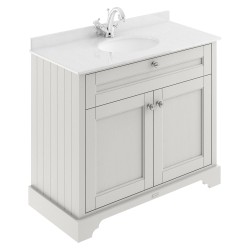 Old London 1000mm 2 Door Vanity Unit with White Marble Top and Basin with 1 Tap Hole - Timeless Sand