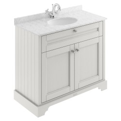 Old London 1000mm 2 Door Vanity Unit with Grey Marble Top and Basin with 1 Tap Hole - Timeless Sand