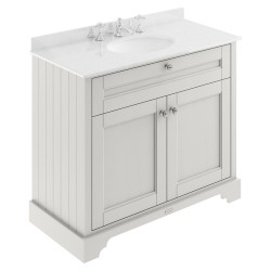 Old London 1000mm 2 Door Vanity Unit with White Marble Top and Basin with 3 Tap Holes - Timeless Sand