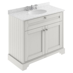 Old London 1000mm 2 Door Vanity Unit with Grey Marble Top and Basin with 3 Tap Holes - Timeless Sand