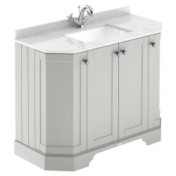 Old London 1000mm 4 Door Angled Unit & White Marble Top 1 Tap Hole - Timeless Sand