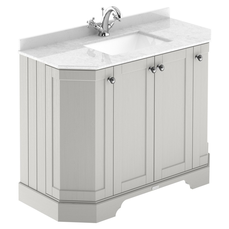 Old London 1000mm 4 Door Angled Unit & White Marble Top 1 Tap Hole - Timeless Sand Old London 1000mm 4 Door Angled Unit & White Marble Top 1 Tap Hole - Timeless Sand