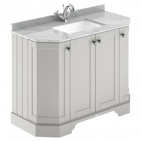 Old London 1000mm 4 Door Angled Unit & Grey Marble Top 1 Tap Hole - Timeless Sand