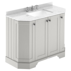 Old London 1000mm 4 Door Angled Unit & White Marble Top 3 Tap Holes - Timeless Sand