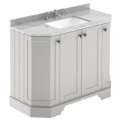 Old London 1000mm 4 Door Angled Unit & Grey Marble Top 3 Tap Holes - Timeless Sand