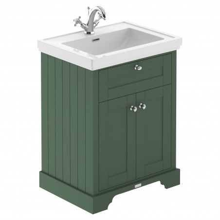 Old London 600mm Freestanding 2-Door Vanity Unit with 1-Tap Hole Fireclay Basin - Hunter Green