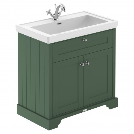 Old London 800mm Freestanding 2-Door Vanity Unit with 1-Tap Hole Fireclay Basin - Hunter Green