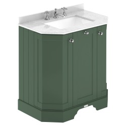 Old London 750mm 3 Door Angled Unit & Marble Top 3 Tap Holes - Hunter Green