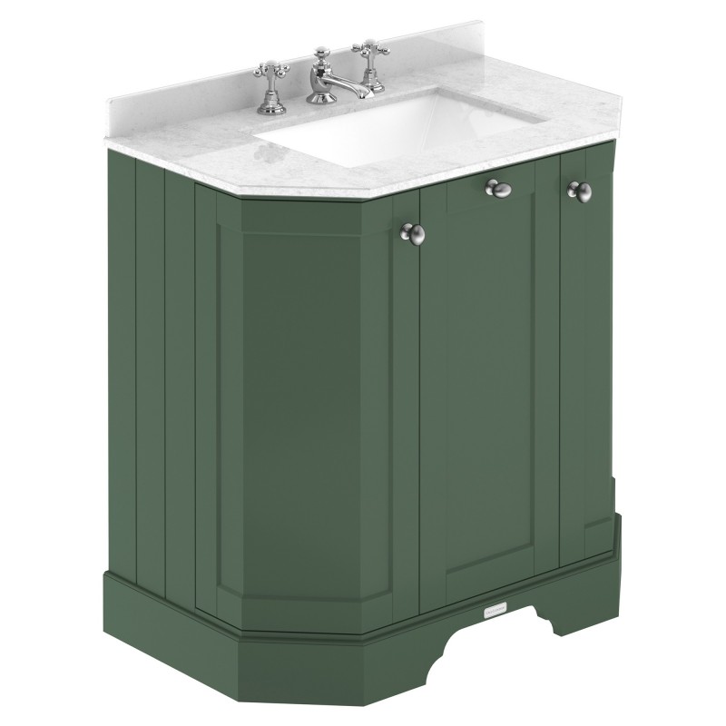 Old London 750mm 3 Door Angled Unit & Marble Top 3 Tap Holes - Hunter Green Old London 750mm 3 Door Angled Unit & Marble Top 3 Tap Holes - Hunter Green