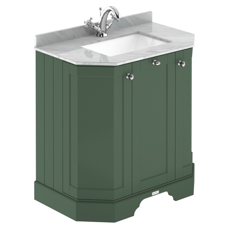 Old London 750mm 3 Door Angled Unit & Marble Top 1 Tap Hole - Hunter Green Old London 750mm 3 Door Angled Unit & Marble Top 1 Tap Hole - Hunter Green