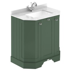 Old London 750mm 3 Door Angled Unit & Marble Top 1 Tap Hole - Hunter Green