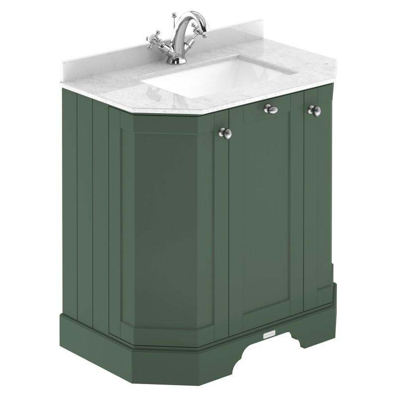 Old London 750mm 3 Door Angled Unit & Marble Top 1 Tap Hole - Hunter Green Old London 750mm 3 Door Angled Unit & Marble Top 1 Tap Hole - Hunter Green