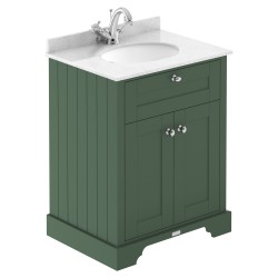 Old London 600mm Cabinet & White Marble Top - 1 Tap Hole - Hunter Green