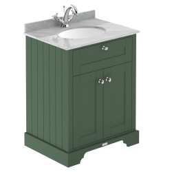 Old London 600mm Cabinet & Grey Marble Top - 1 Tap Hole - Hunter Green