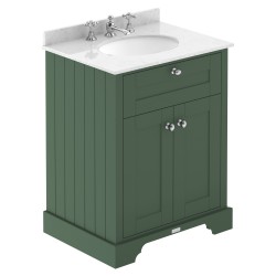 Old London 600mm Cabinet & White Marble Top - 3 Tap Holes - Hunter Green