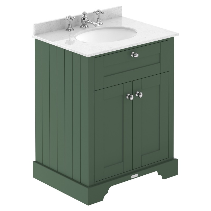 Old London 600mm Cabinet & White Marble Top - 3 Tap Holes - Hunter Green Old London 600mm Cabinet & White Marble Top - 3 Tap Holes - Hunter Green