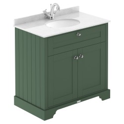 Old London 800mm Cabinet & White Marble Top - 1 Tap Hole - Hunter Green