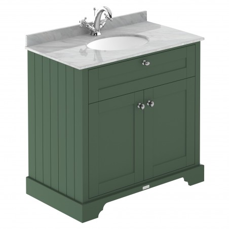 Old London 800mm Cabinet & Grey Marble Top - 1 Tap Hole - Hunter Green