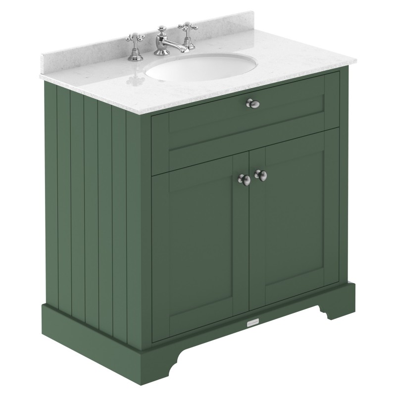 Old London 800mm Cabinet & White Marble Top - 3 Tap Holes - Hunter Green Old London 800mm Cabinet & White Marble Top - 3 Tap Holes - Hunter Green