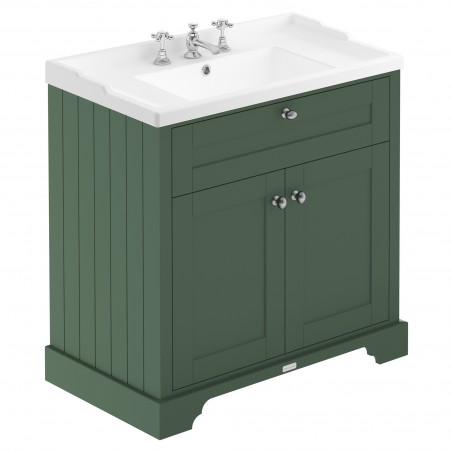 Old London 800mm Cabinet & Basin - 3 Tap Holes - Hunter Green