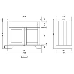 Old London 1000mm Cabinet & Basin - 3 Tap Holes - Hunter Green - Technical Drawing