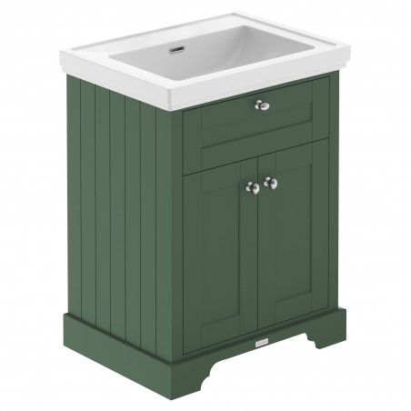 Old London 600mm Freestanding 2-Door Vanity Unit with 0-Tap Hole Fireclay Basin - Hunter Green