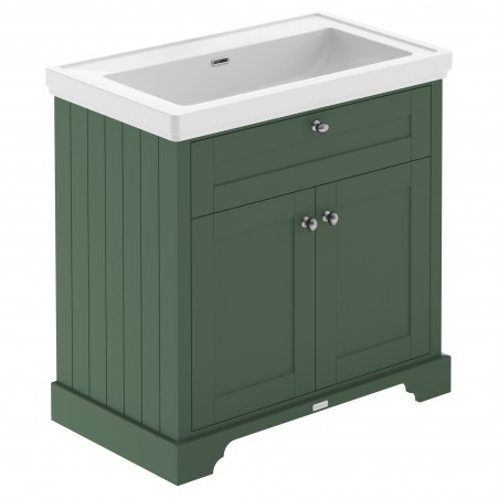 Old London 800mm Freestanding 2-Door Vanity Unit with 0-Tap Hole Fireclay Basin - Hunter Green