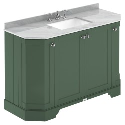 Old London 1200mm 4 Door Angled Unit & Grey Marble Top 3 Tap Holes - Hunter Green