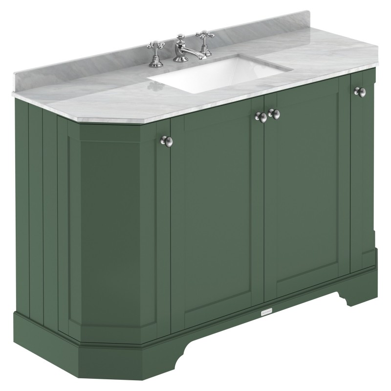 Old London 1200mm 4 Door Angled Unit & Grey Marble Top 3 Tap Holes - Hunter Green Old London 1200mm 4 Door Angled Unit & Grey Marble Top 3 Tap Holes - Hunter Green