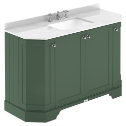Old London 1200mm 4 Door Angled Unit & White Marble Top 3 Tap Holes - Hunter Green