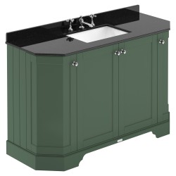 Old London 1200mm 4 Door Angled Unit & Black Marble Top 3 Tap Holes - Hunter Green