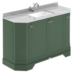 Old London 1200mm 4 Door Angled Unit & Grey Marble Top 1 Tap Hole - Hunter Green
