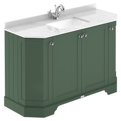 Old London 1200mm 4 Door Angled Unit & White Marble Top 1 Tap Hole - Hunter Green