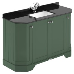 Old London 1200mm 4 Door Angled Unit & Black Marble Top 1 Tap Hole - Hunter Green