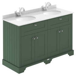 Old London 1200mm Cabinet & Double White Marble Top - 1 Tap Hole - Hunter Green