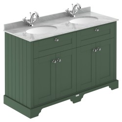 Old London 1200mm Cabinet & Double Grey Marble Top - 1 Tap Hole - Hunter Green