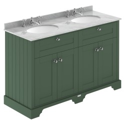 Old London 1200mm Cabinet & Double Grey Marble Top - 3 Tap Holes - Hunter Green
