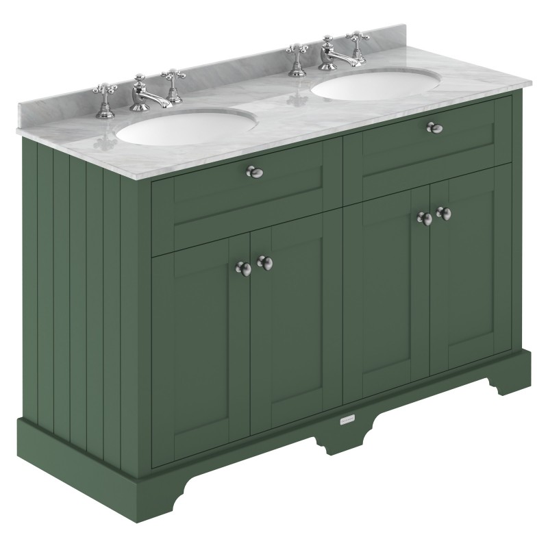 Old London 1200mm Cabinet & Double Grey Marble Top - 3 Tap Holes - Hunter Green Old London 1200mm Cabinet & Double Grey Marble Top - 3 Tap Holes - Hunter Green