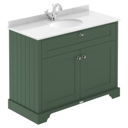 Old London 1000mm Cabinet & White Marble Top - 1 Tap Hole - Hunter Green