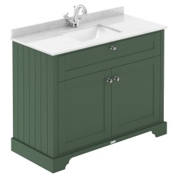 Old London 1000mm Freestanding Vanity Unit with 1TH White Marble Top Rectangular Basin - Hunter Green