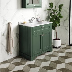 Old London 1000mm Freestanding Vanity Unit with 1TH White Marble Top Rectangular Basin - Hunter Green - Insitu