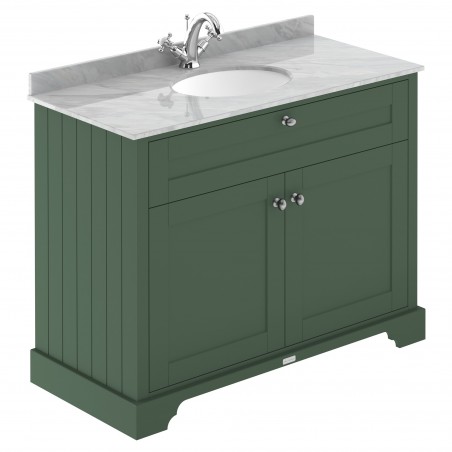 Old London 1000mm Cabinet & Grey Marble Top - 1 Tap Hole - Hunter Green