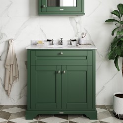 Old London 1000mm Cabinet & Grey Marble Top - 1 Tap Hole - Hunter Green - Insitu